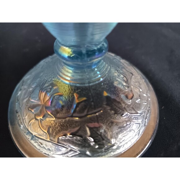 Imperial Glass Candlestick Holder Small Blue Iridescent Carnival Glass Lenox - Picture 5 of 8